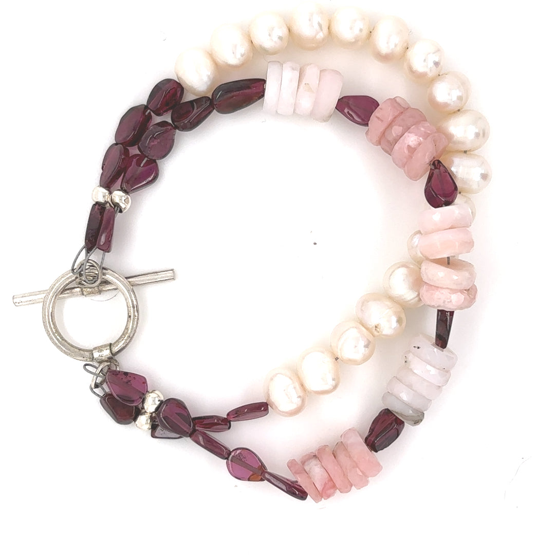 Triple Opals, Garnets and Pearls Bracelet - Sheila Marie Opals