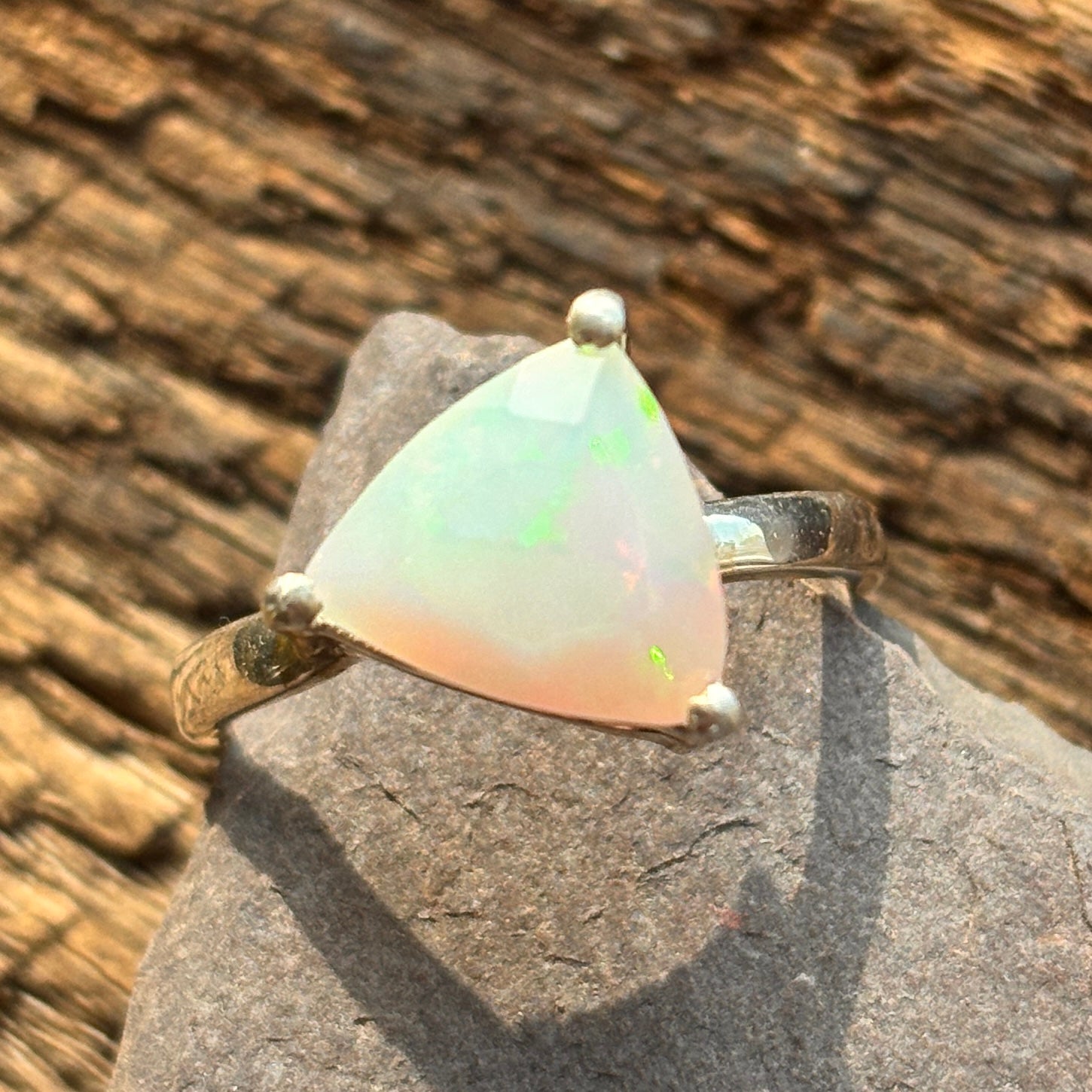 Three Corners Light Ethiopian Opal Sterling Silver Ring - Sheila Marie Opals