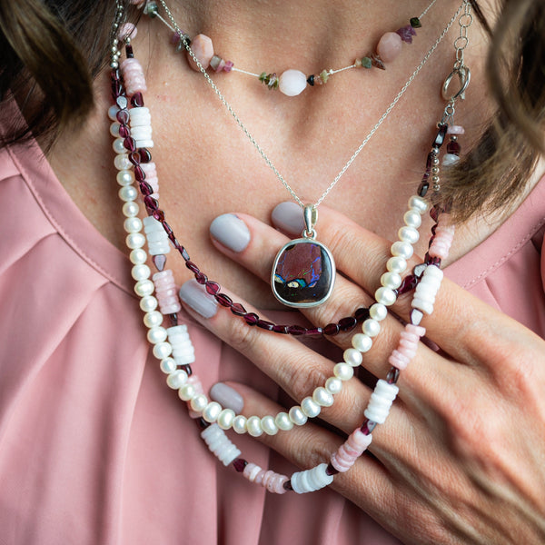 Triple Opals, Garnets and Pearls - Sheila Marie Opals