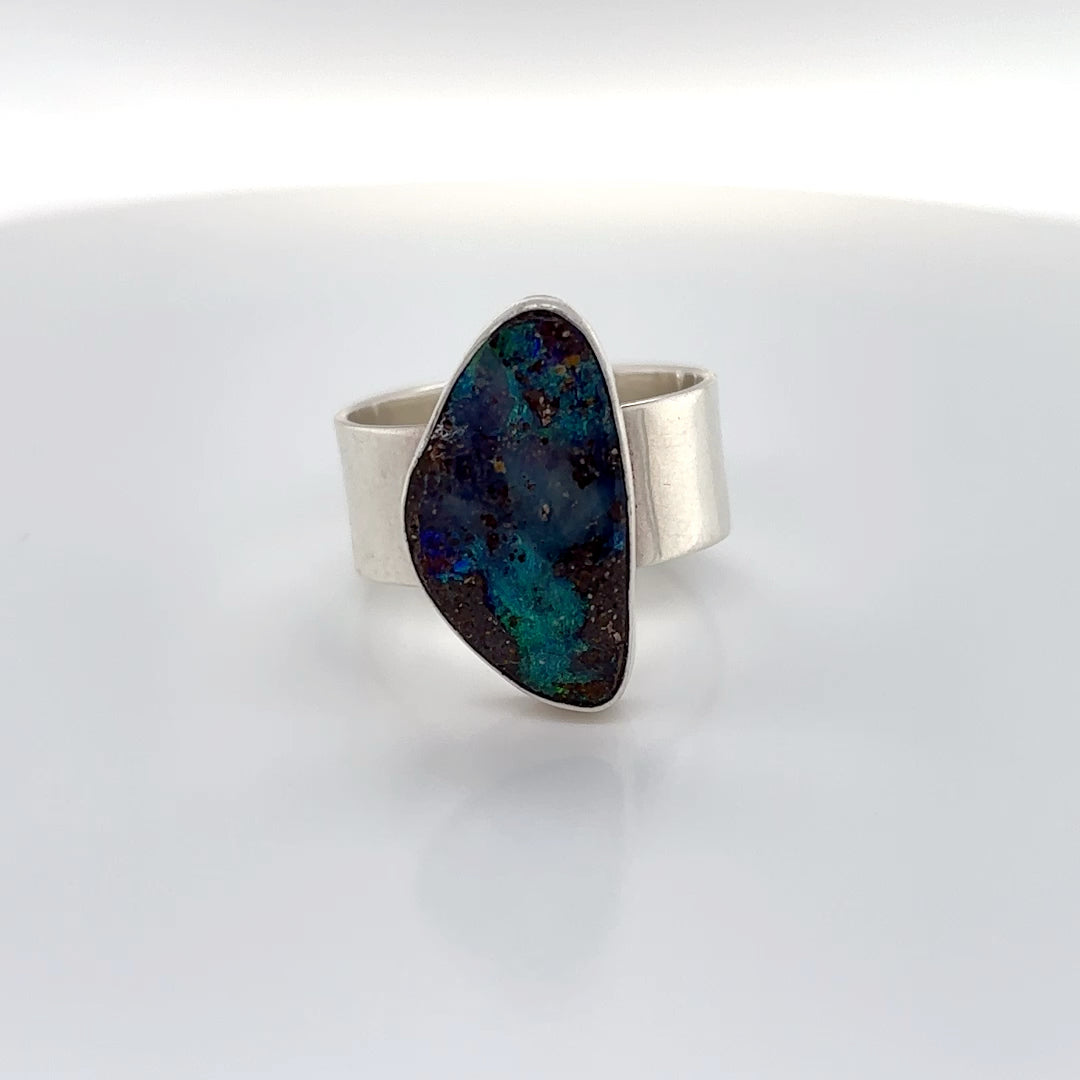 Earthy Blue and Brown Boulder Opal Ring - Sheila Marie Opals