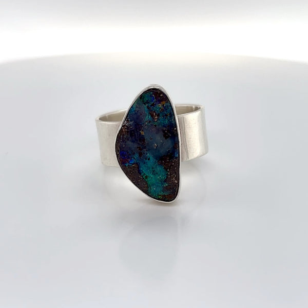Earthy Blue and Brown Boulder Opal Ring - Sheila Marie Opals