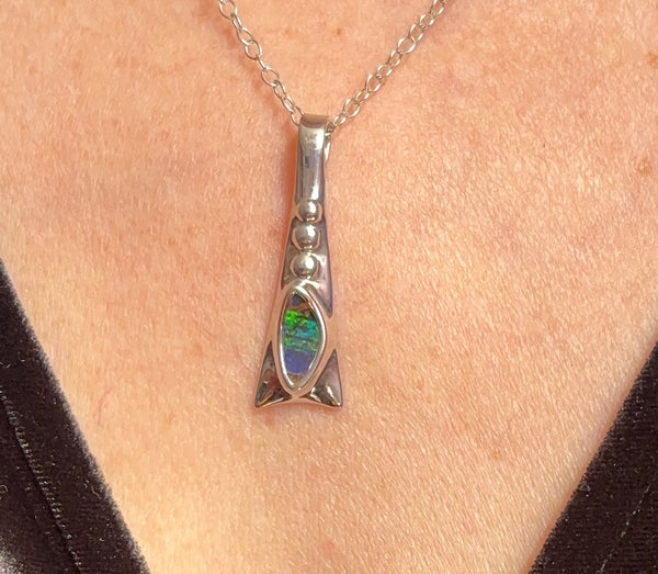 Built into Silver Boulder Opal Necklace - Sheila Marie Opals
