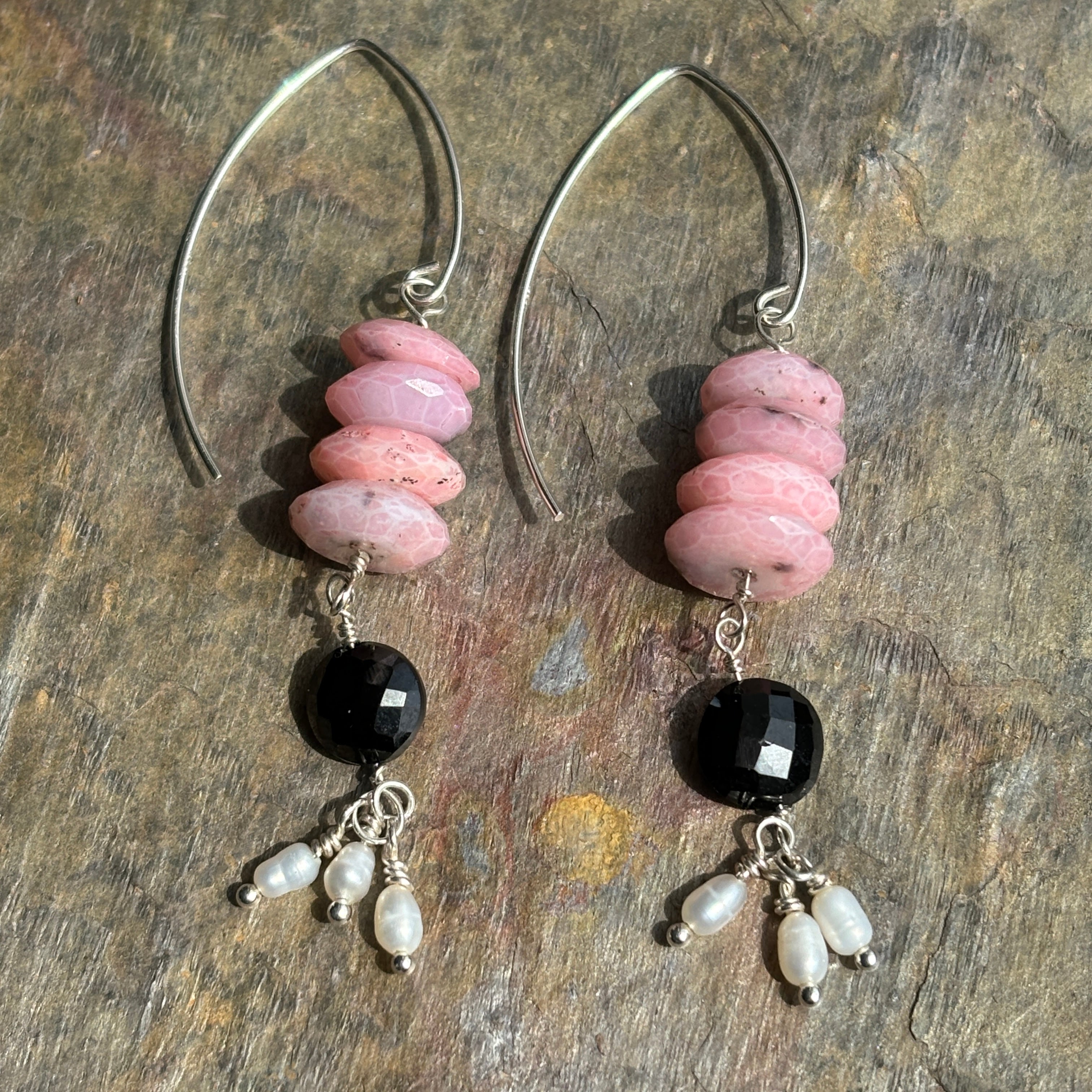 Pink Opal over Spinel Earrings