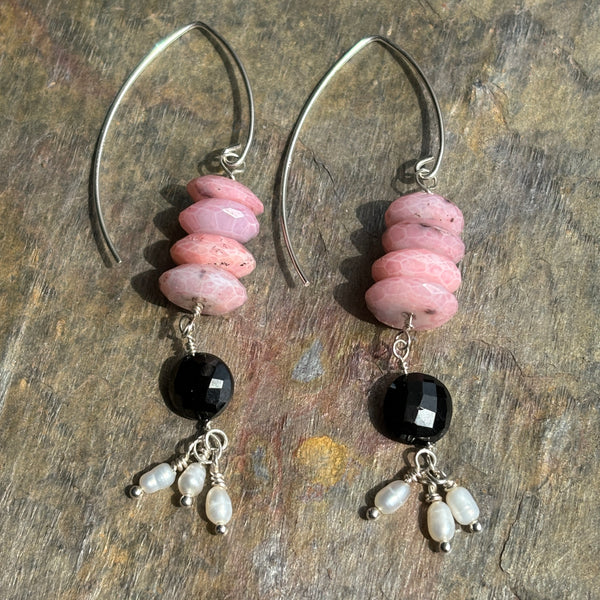 Pink Opal over Spinel Earrings