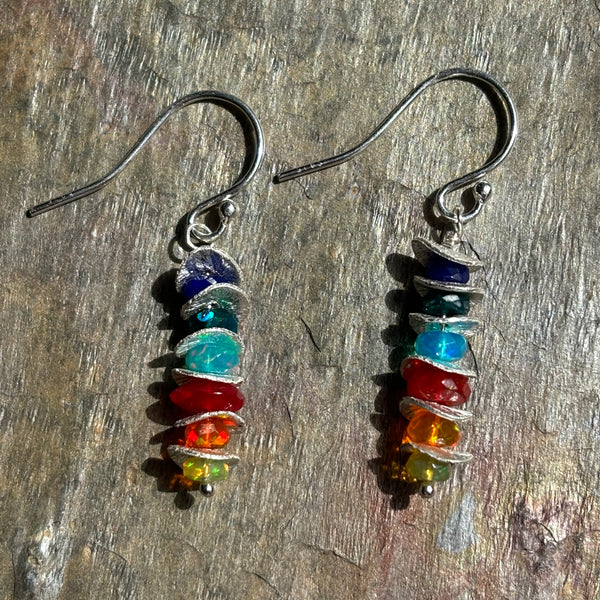 Rainbow’s Edge Ethiopian Opal Silver Stack Earrings - Sheila Marie Opals