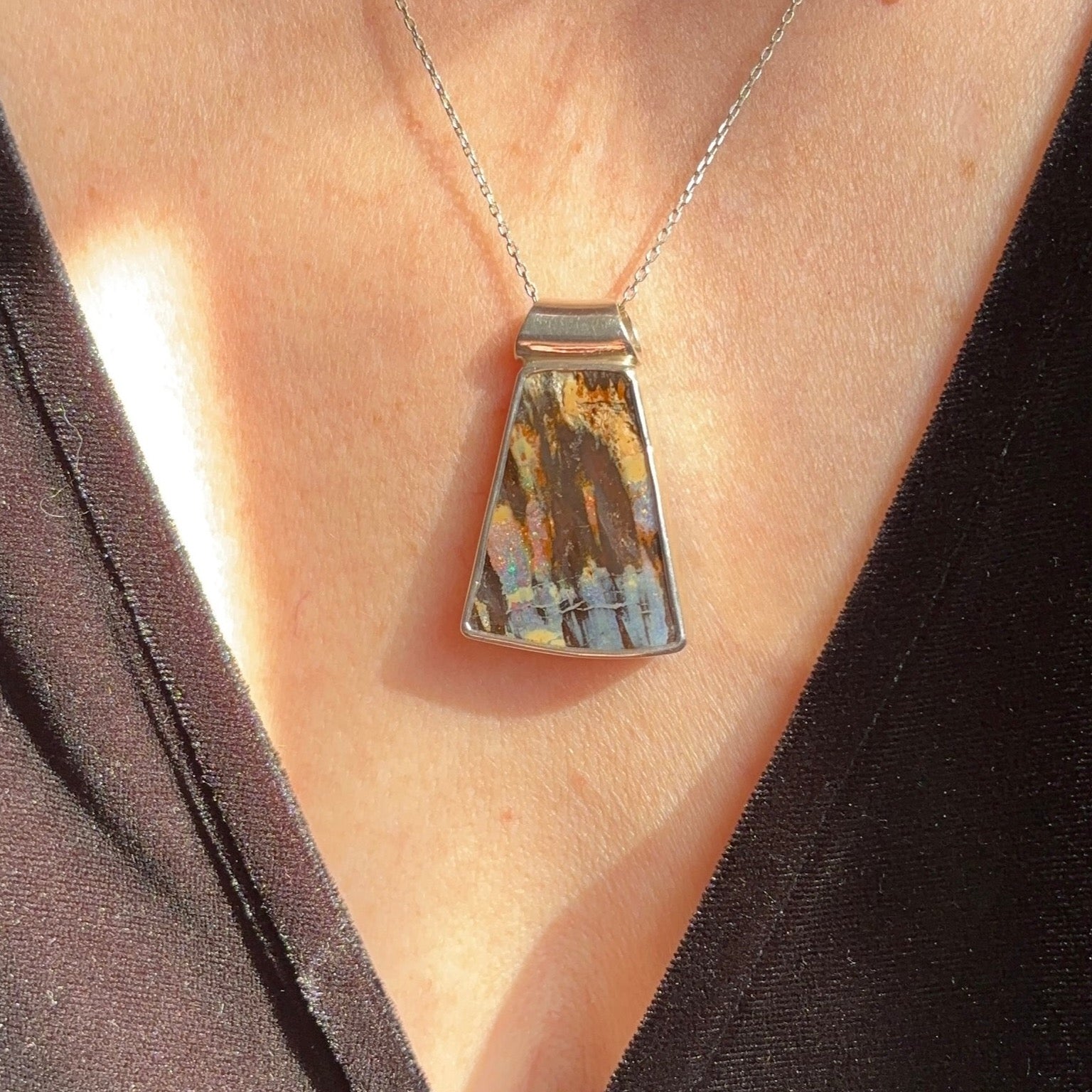 Not quite a Trapezoid Boulder Opal Necklace - Sheila Marie Opals