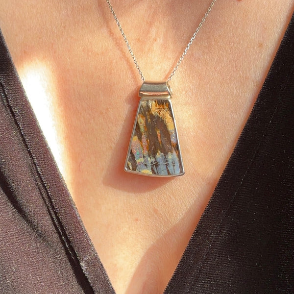 Not quite a Trapezoid Boulder Opal Necklace - Sheila Marie Opals