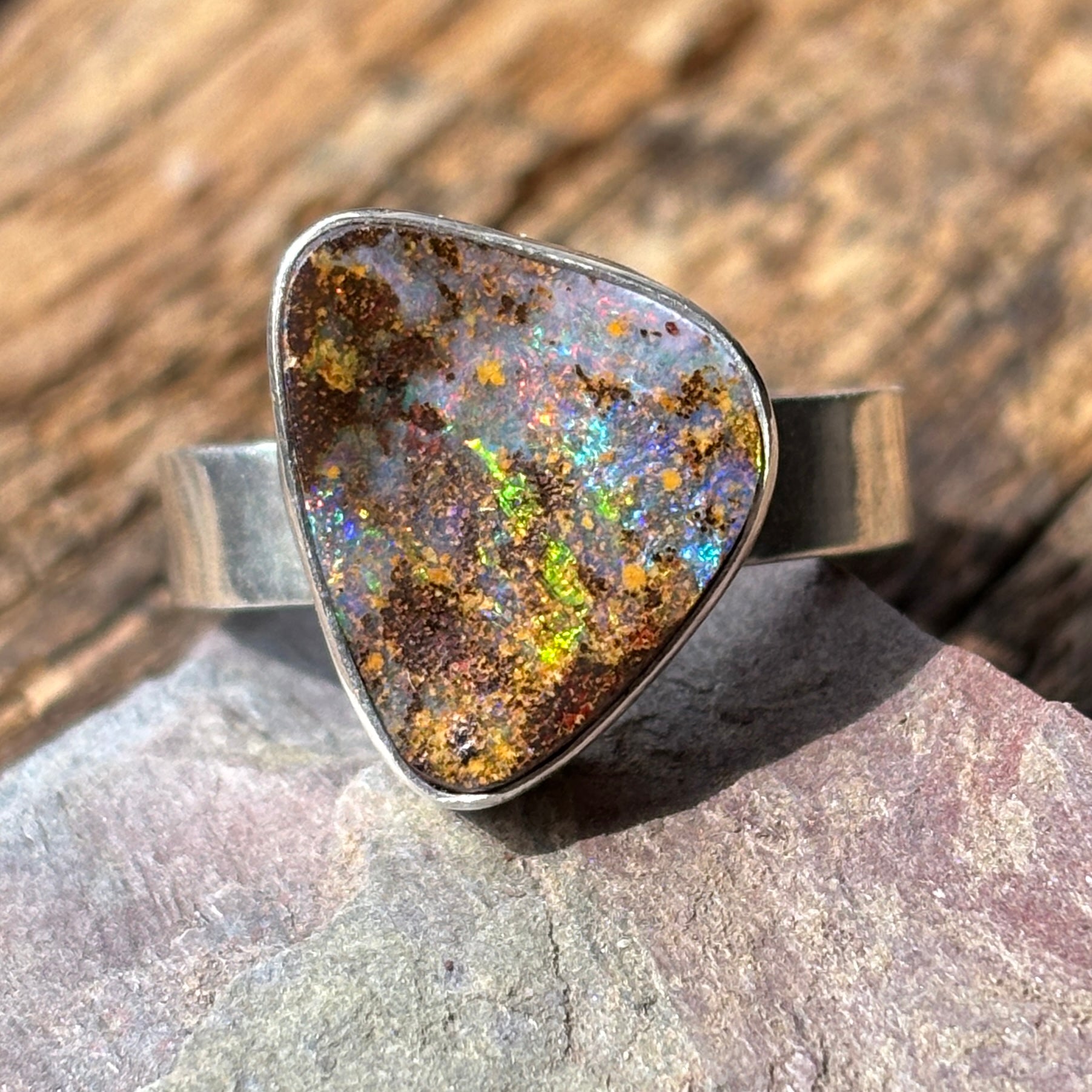Rounded but Triangular Boulder Opal Ring - Sheila Marie Opals