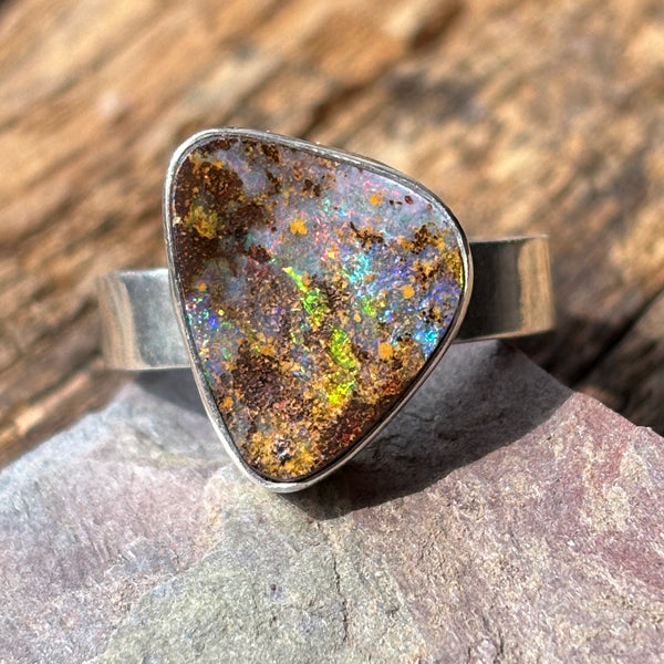 Rounded but Triangular Boulder Opal Ring - Sheila Marie Opals