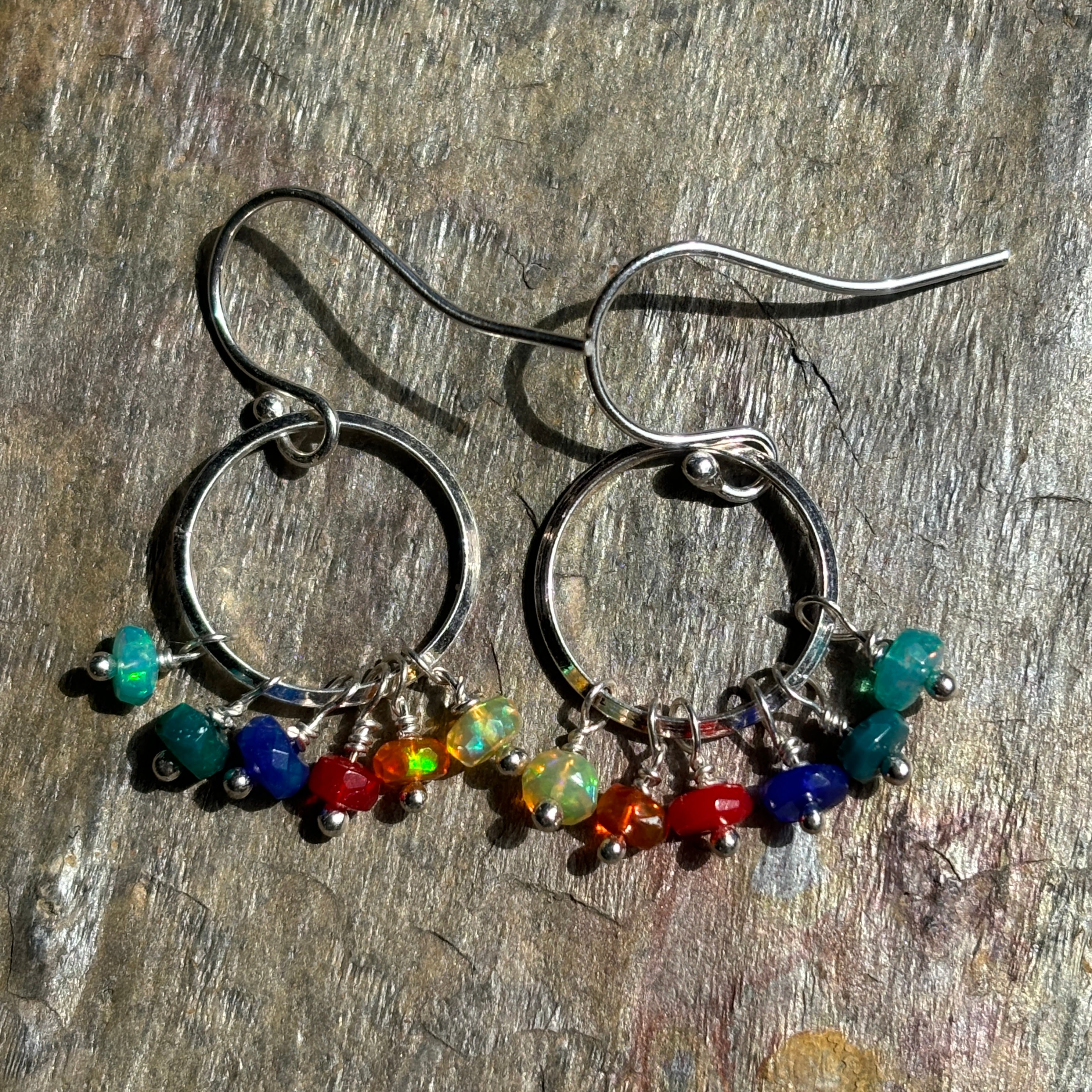 Rainbow’s Edge Ethiopian Opal Small Hoop Earrings - Sheila Marie Opals