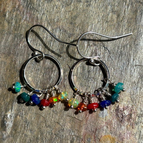 Rainbow’s Edge Ethiopian Opal Small Hoop Earrings - Sheila Marie Opals