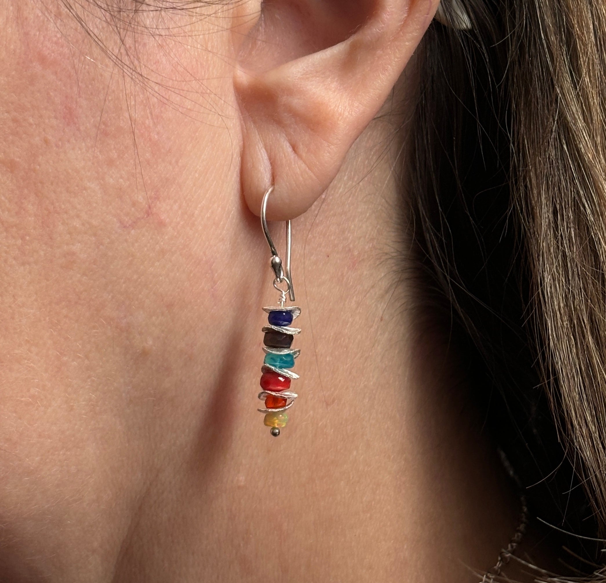 Rainbow’s Edge Ethiopian Opal Silver Stack Earrings - Sheila Marie Opals