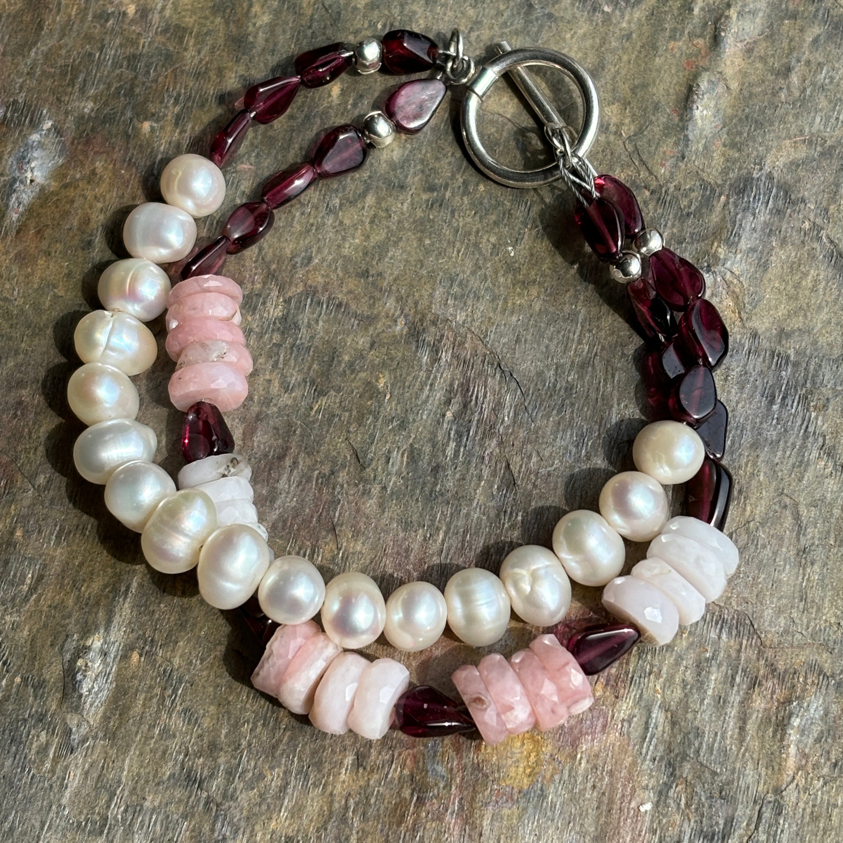 Triple Opals, Garnets and Pearls Bracelet - Sheila Marie Opals