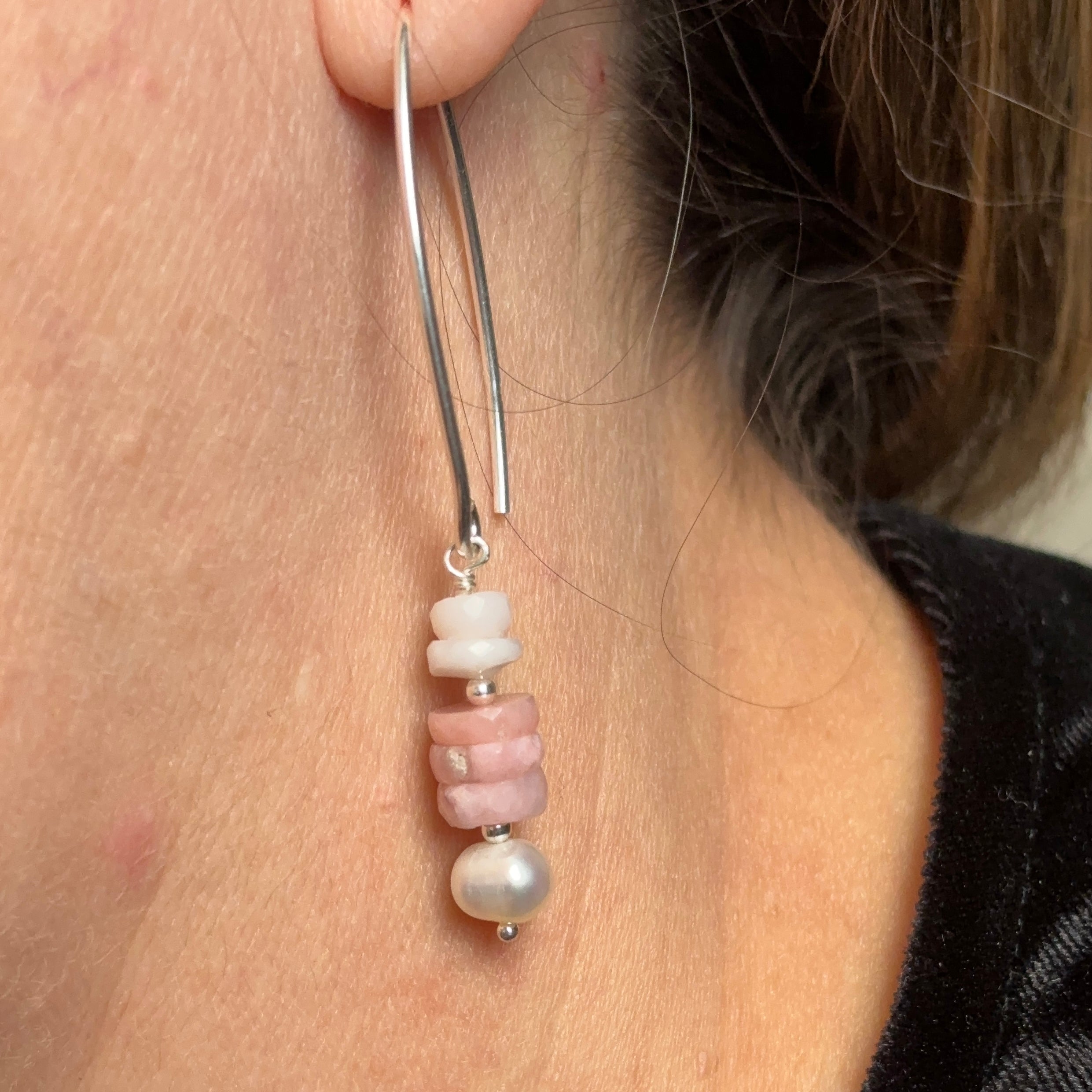 Pink and White Opal Elegance Earrings - Sheila Marie Opals