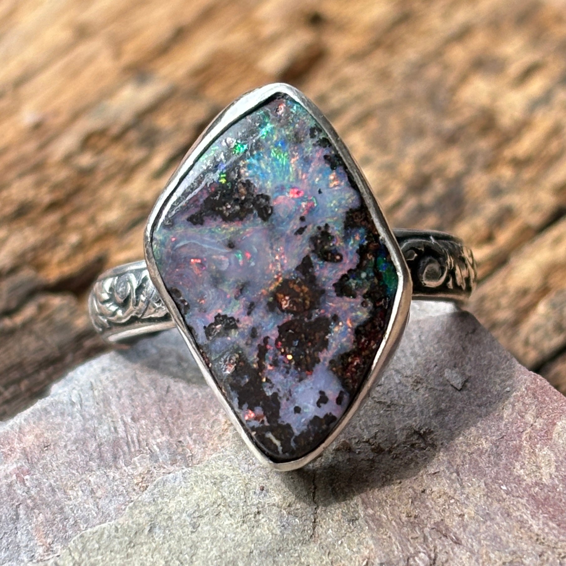 Feel the Purple Boulder Opal Ring - Sheila Marie Opals