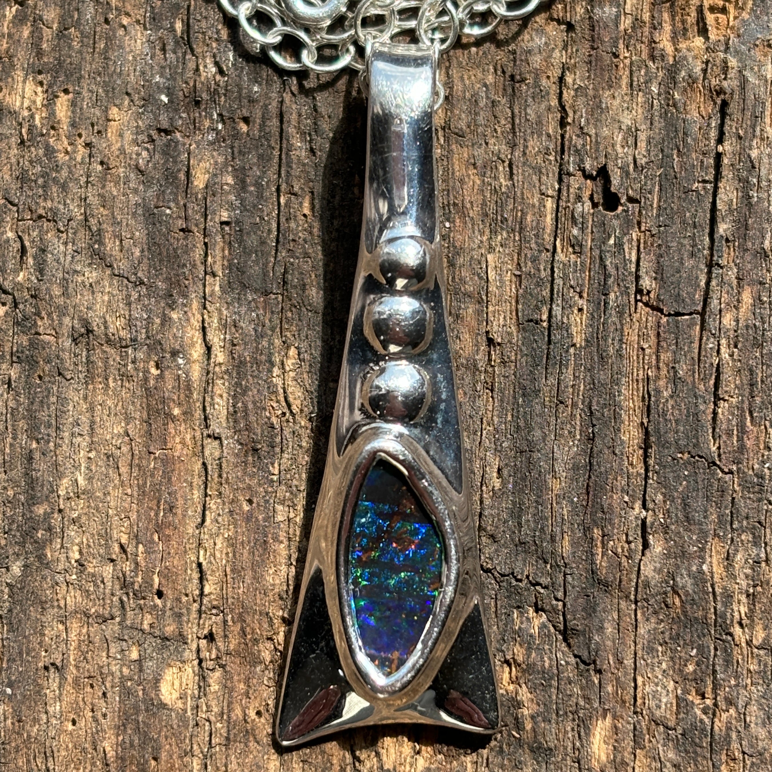 Built into Silver Boulder Opal Necklace - Sheila Marie Opals