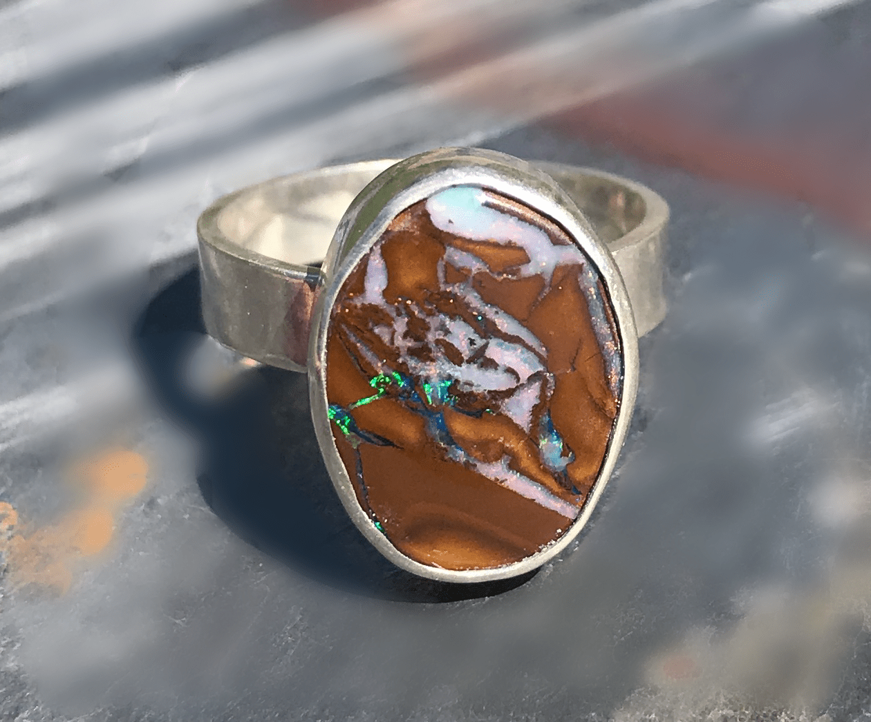Lit up by Blue Opal Ring - Sheila Marie Opals