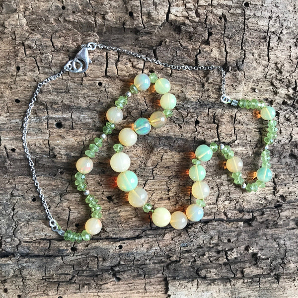 Peaches and Green Ethiopian and Peridot necklace - Sheila Marie Opals