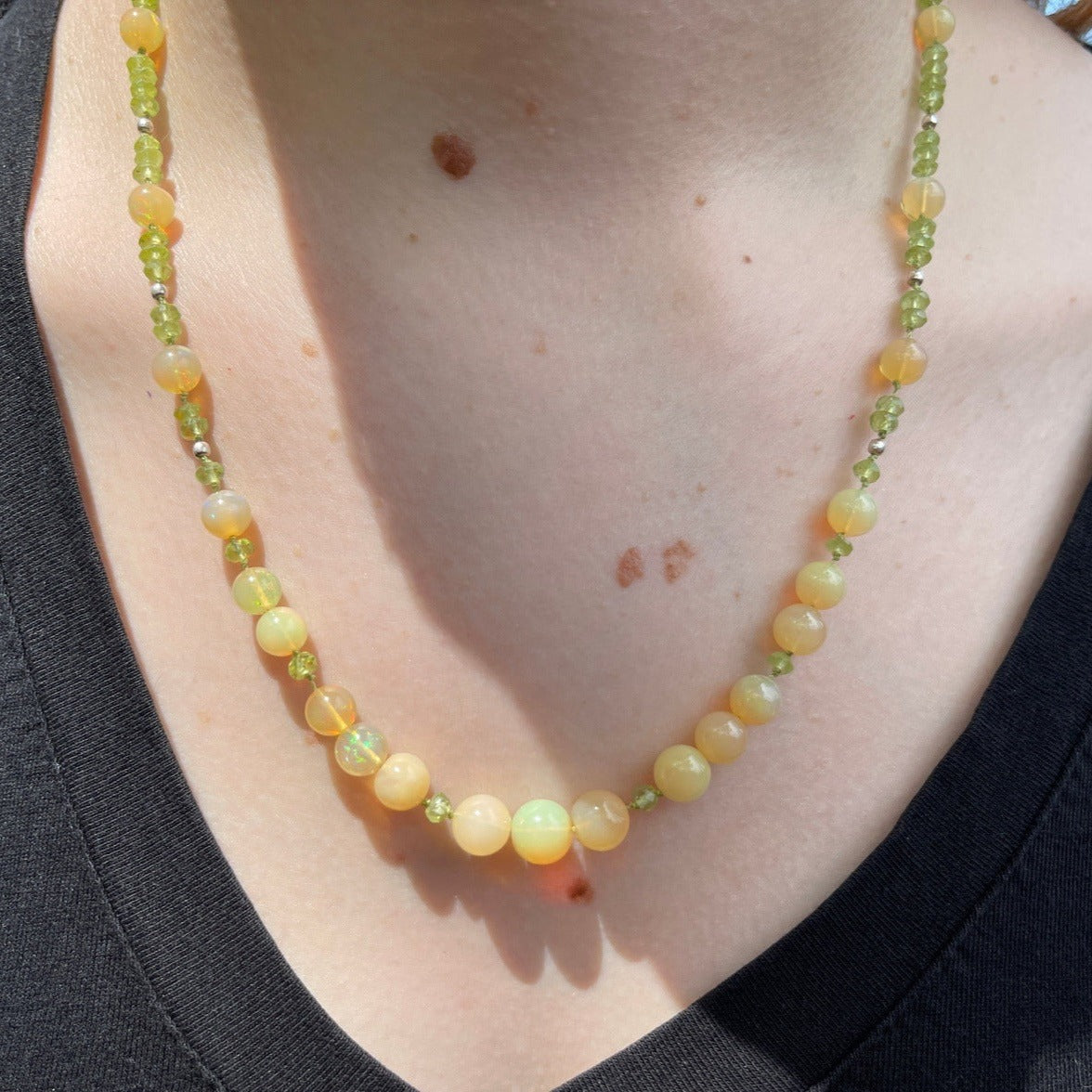 Peaches and Green Ethiopian and Peridot necklace - Sheila Marie Opals