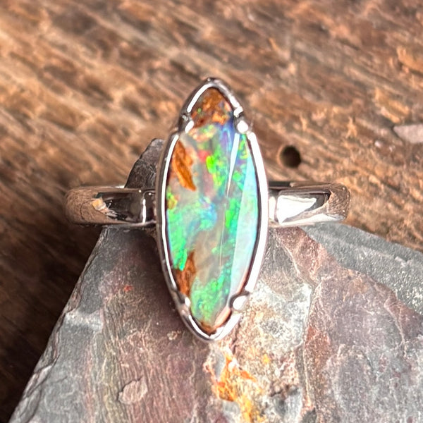 Size 8 - Mine in a Marquee Boulder Opal Ring