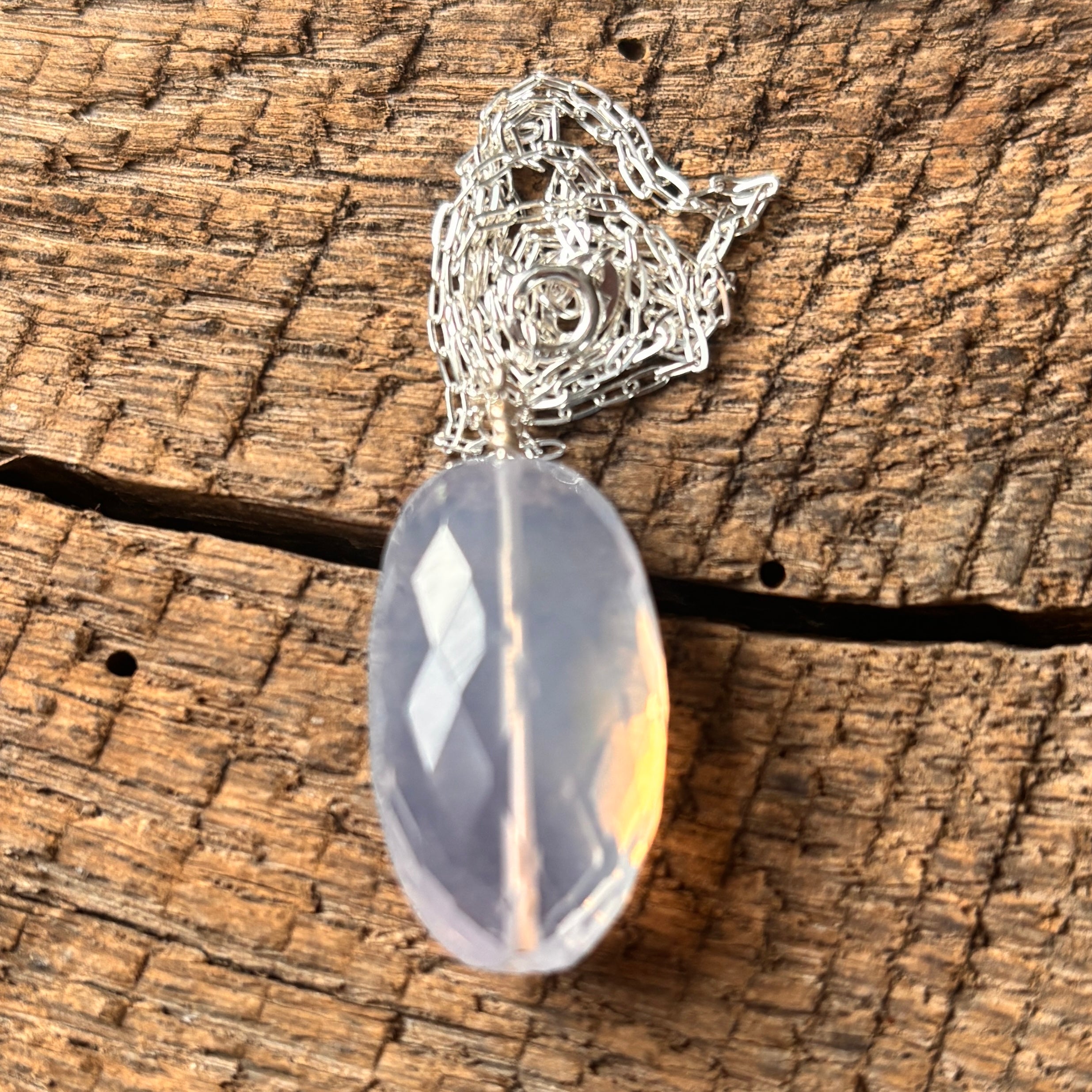 Mexican Lavender Love Opal Solitaire Necklace