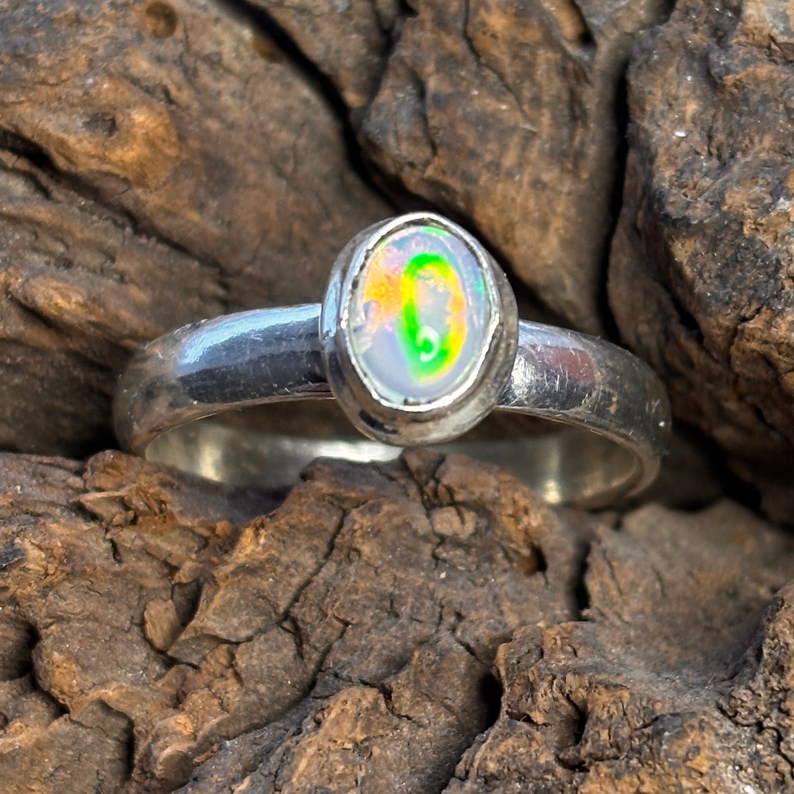 Size 12-Simply Stated Ethiopian Opal Sterling Silver Ring - Sheila Marie Opals