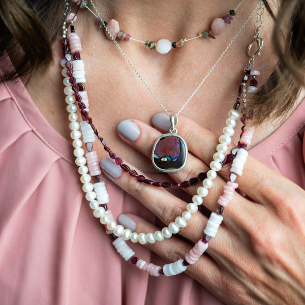Triple Opals, Garnets and Pearls