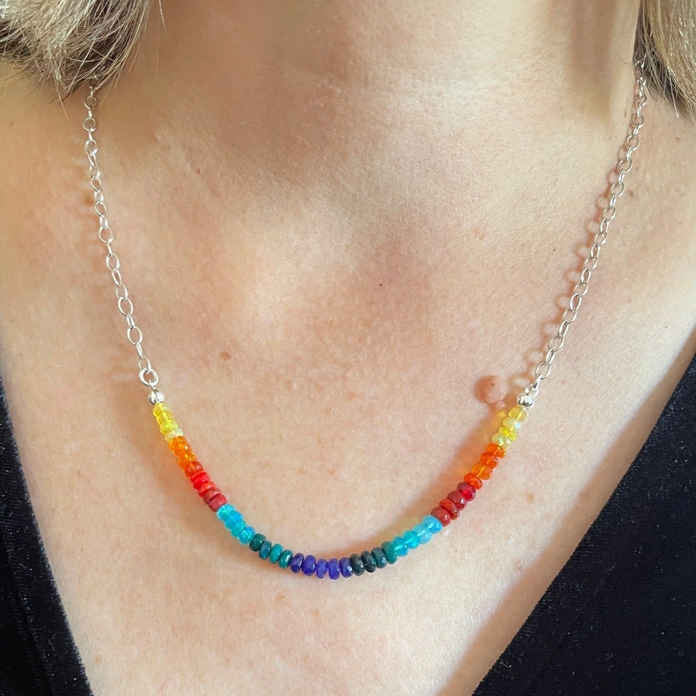 Rainbow’s Edge Two in One Choker Necklace - Sheila Marie Opals