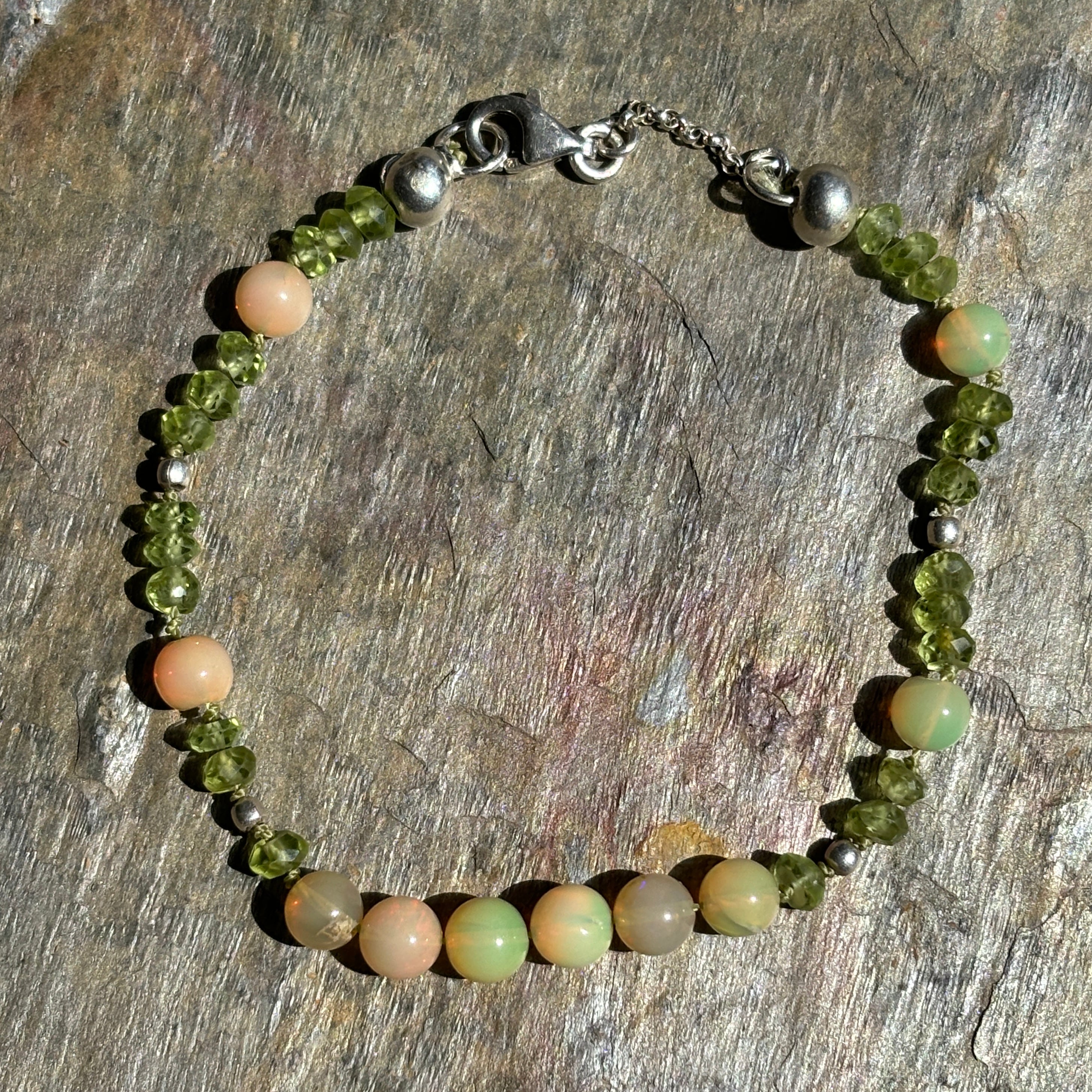 Peaches and Green Ethiopian and Green Peridot Bracelet