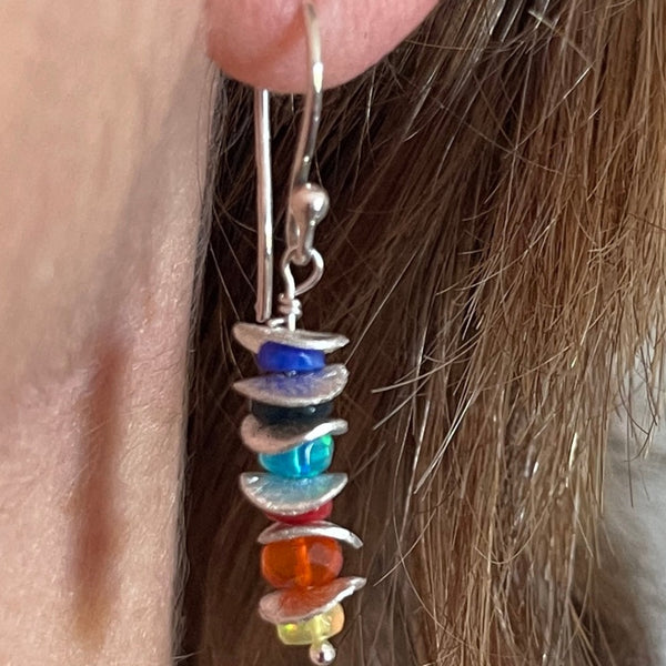 Rainbow’s Edge Ethiopian Opal Silver Stack Earrings - Sheila Marie Opals