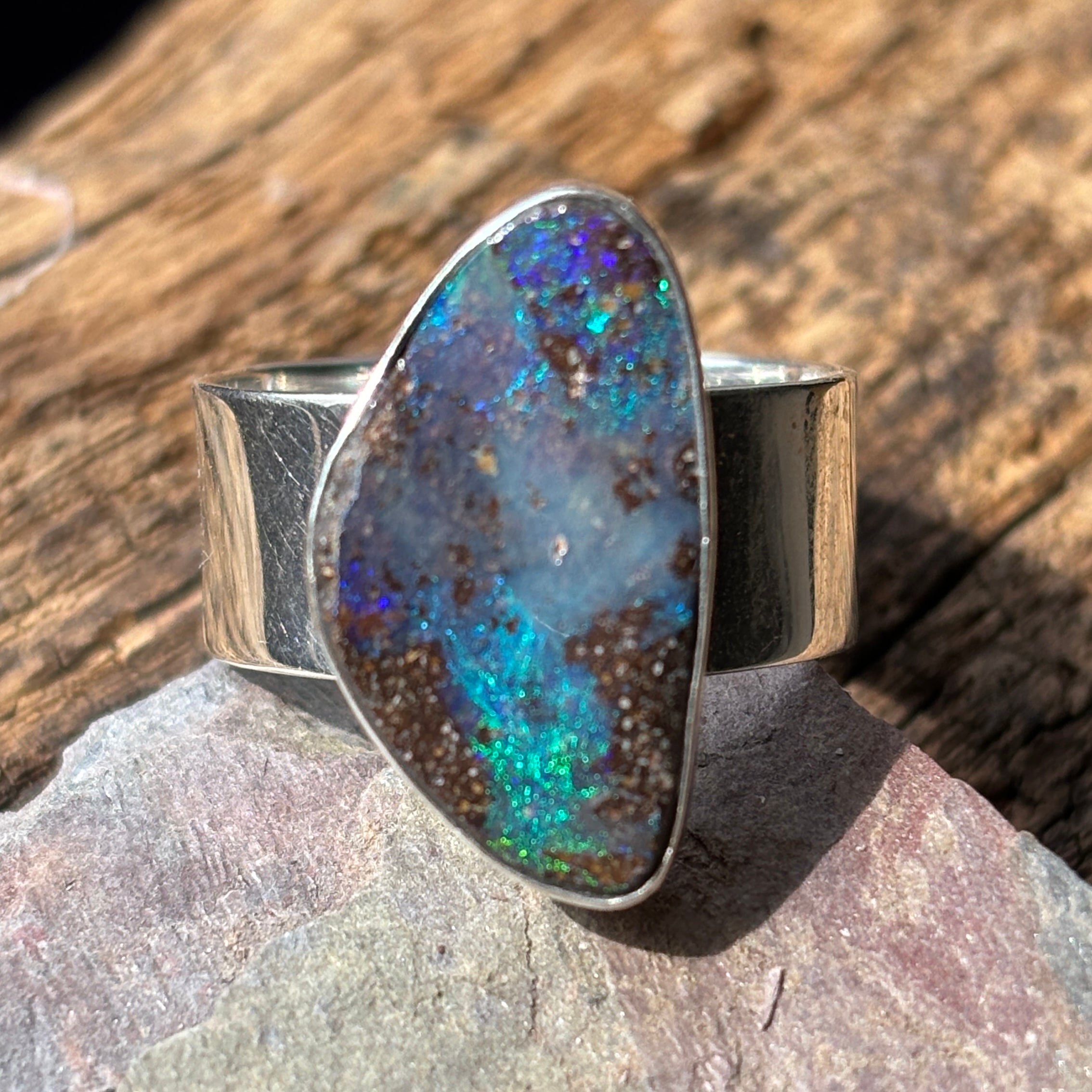 Earthy Blue and Brown Opal Ring