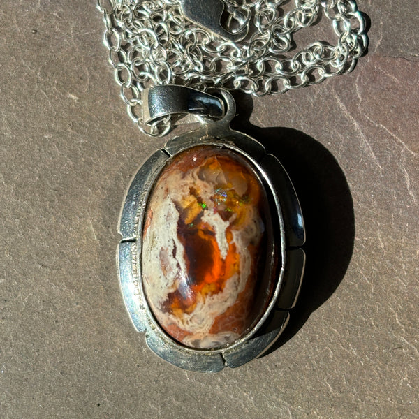 Depths of Orange Mexican Opal Necklace