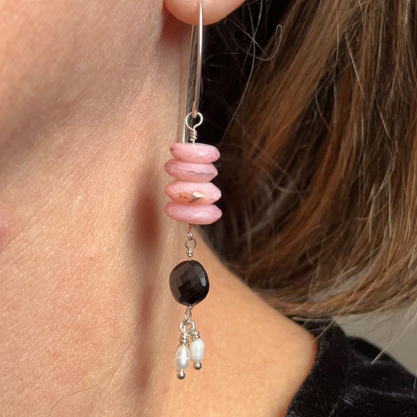 Pink Opal over Spinel Earrings
