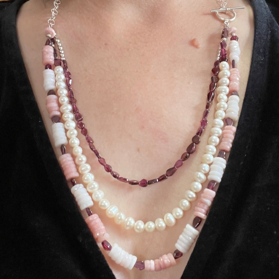 Triple Opals, Garnets and Pearls - Sheila Marie Opals