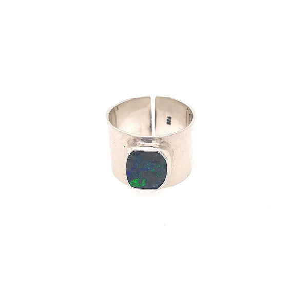 Forged in Silver Blue Green Opal Ring - Sheila Marie Opals