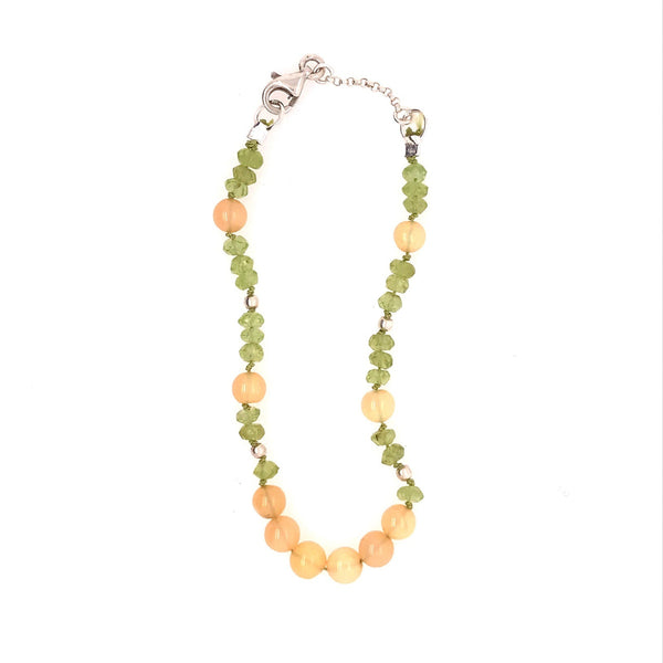 Peaches and Green Ethiopian and Green Peridot Bracelet - Sheila Marie Opals