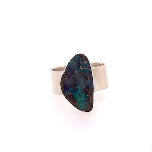 Earthy Blue and Brown Opal Ring - Sheila Marie Opals